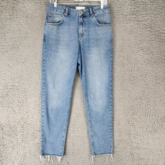 ASOS Jeans Womens 30 Blue 100% Cotton Cropped Frayed Hem Mid Rise - Picture 1 of 11